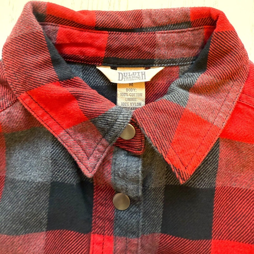 Duluth Trading Co Red Buffalo Plaid Quilted 100% Cotton Shacket WOMENS S, KID XL - Picture 5 of 10